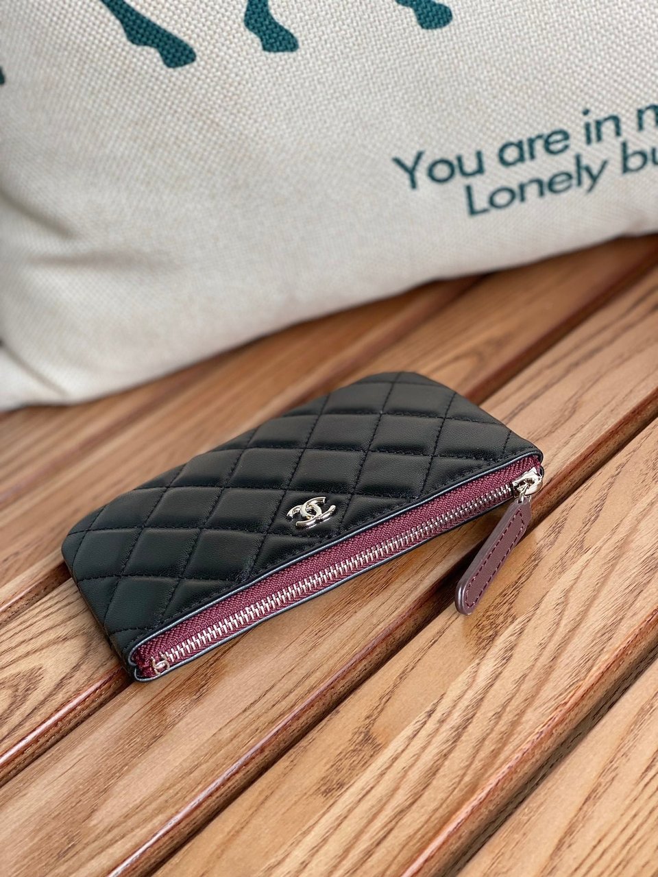Chanel Zipped Wallet 15 Black Lambskin Silver Hardware view 5
