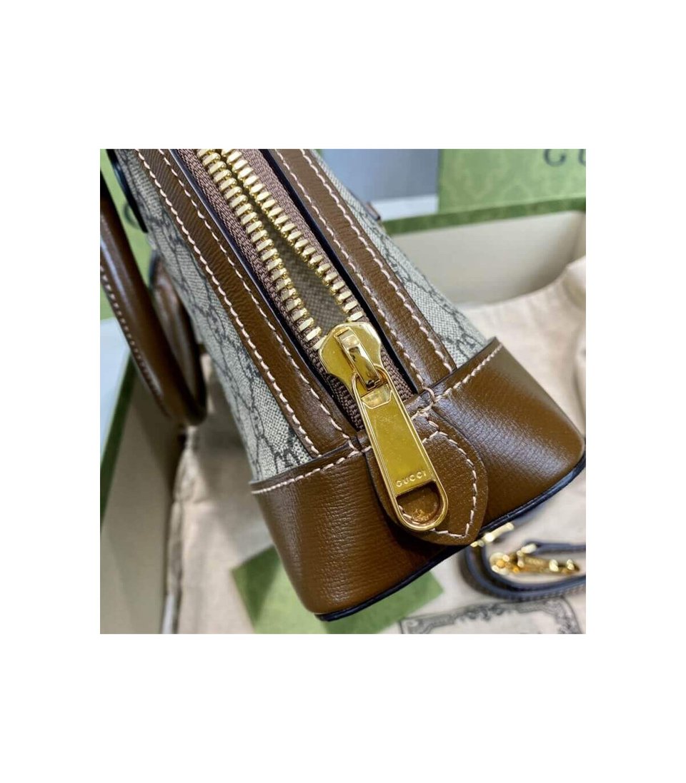 Gucci 1955 Horsebit mall Top Handle Bag In Brown GG Supreme Canvas view 13