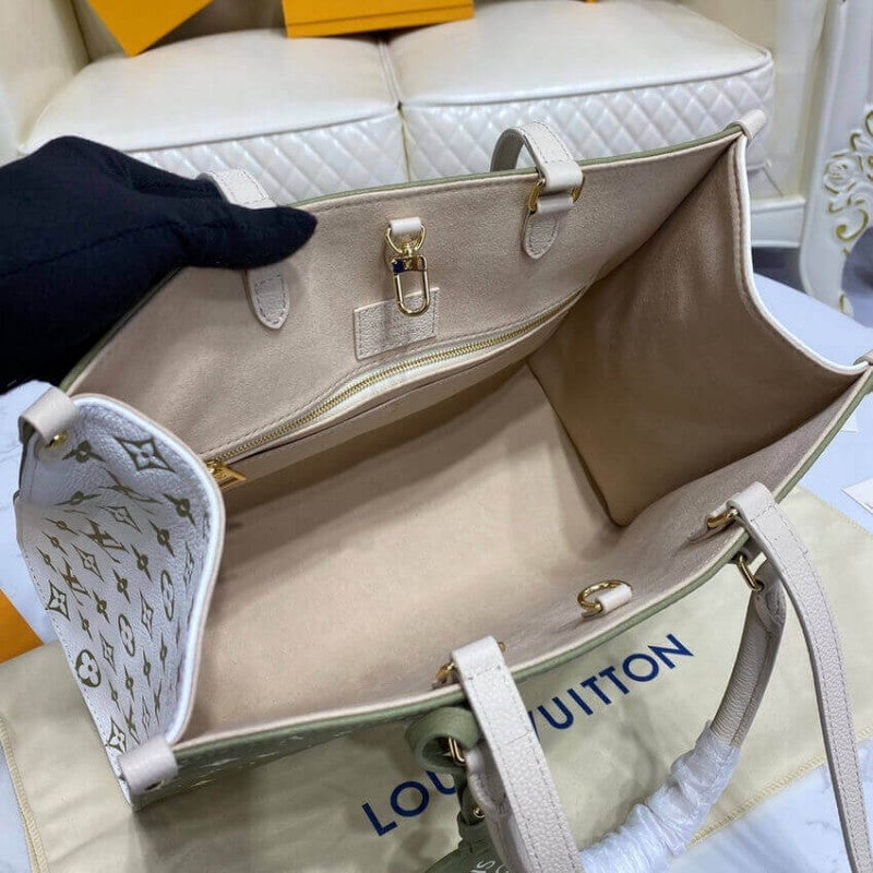 Louis Vuitton Onthego MM Tote Monogram Empreinte ‘Kaki Beige’ 35cm view 3