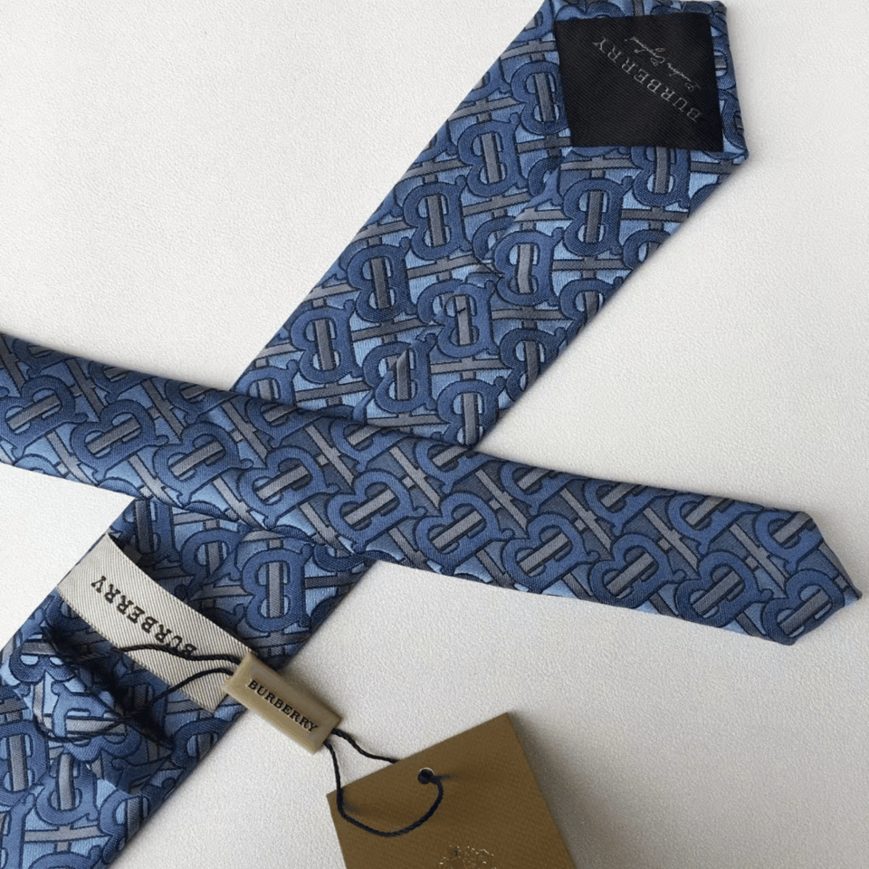 Burberry Blue Monogram Canvas Tie For Men view 3