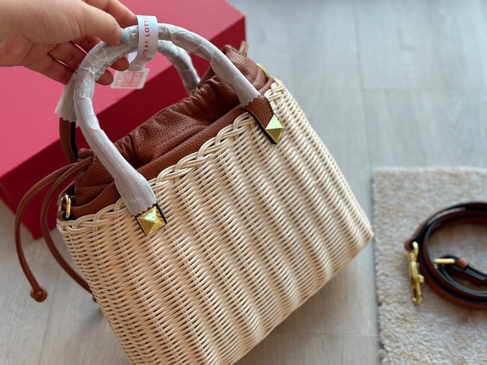 Valentino Garavani Wo Vlogo Small Wicker Basket Bag Beige 25Cm Xw2B0K41Ymp 43S view 6