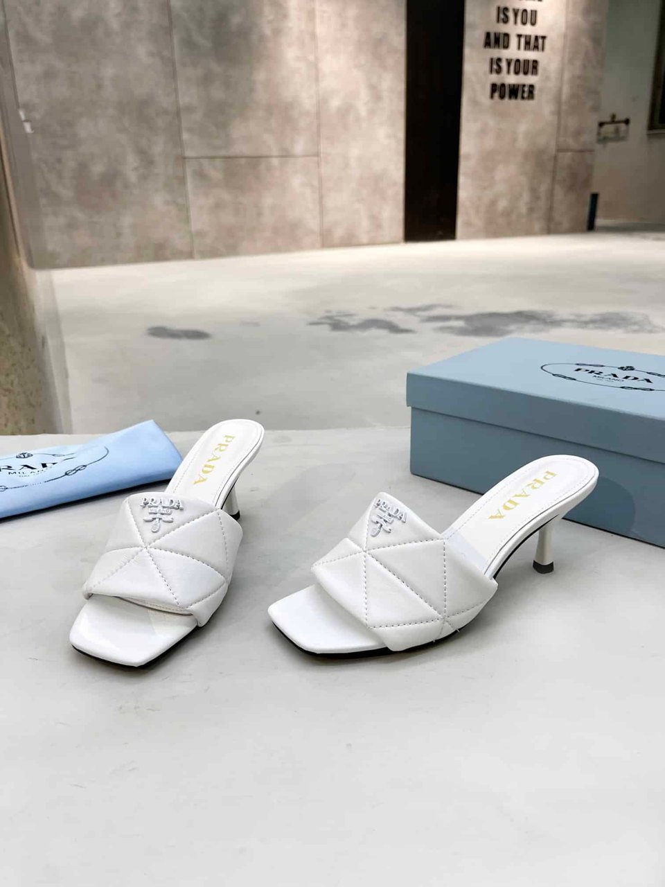 Prada Quilted Nappa Leather Heeled Sandals White 1Xx583 038 F0009 F B065 view 10