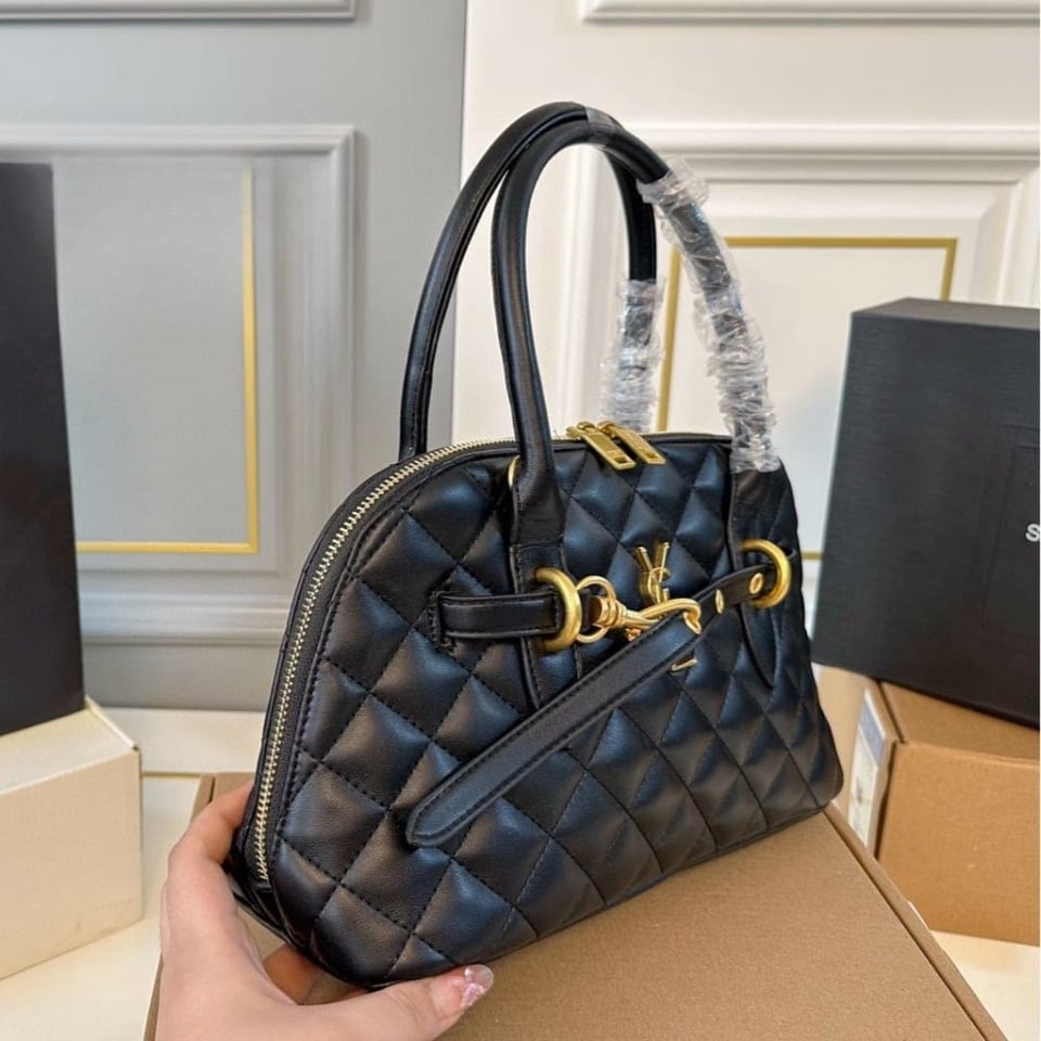 Saint Laurent Quilted Bowling Bag In Black 31Cm view 5