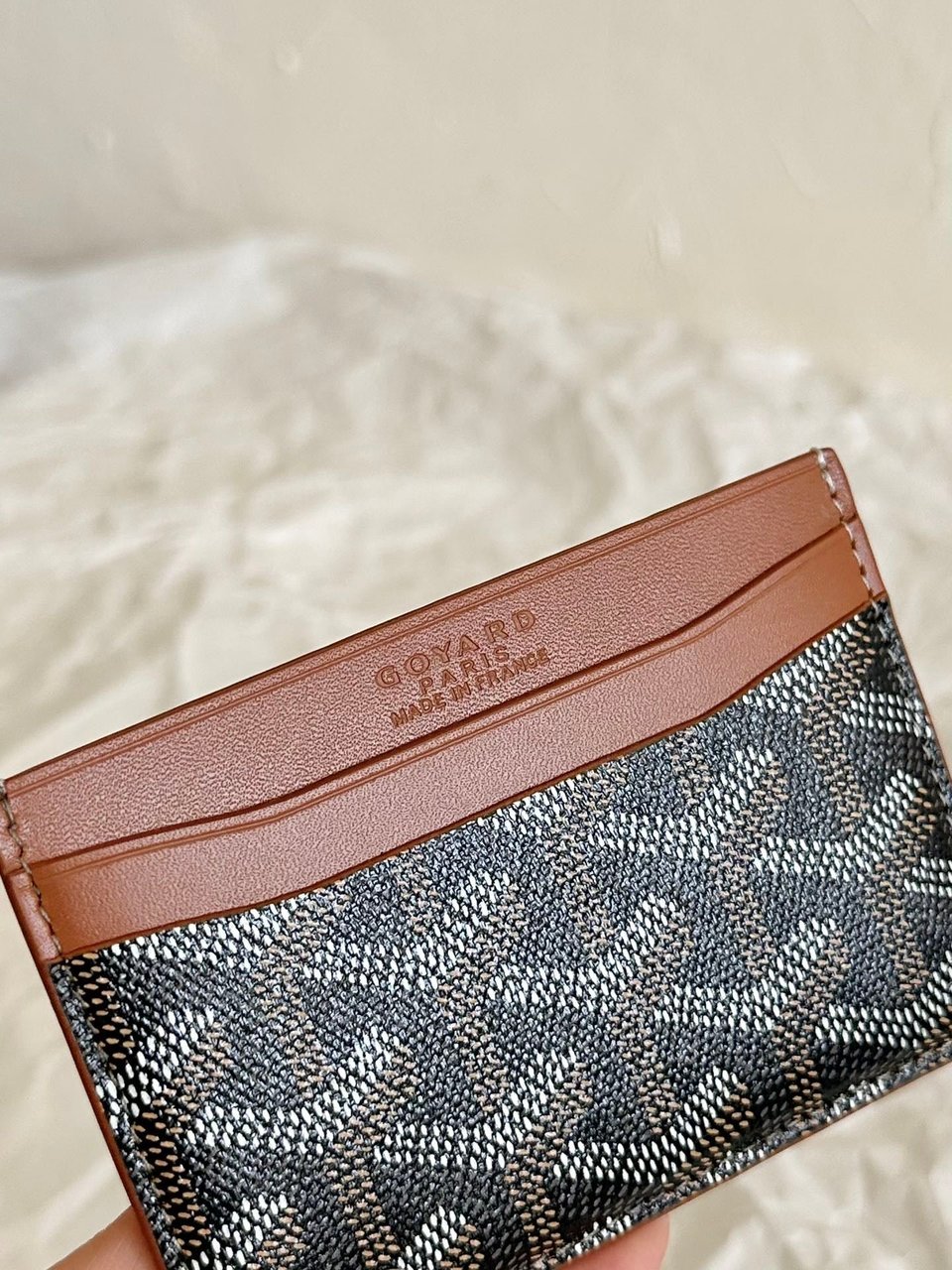 Goyard Saint-Sulpice Card Wallet 10 Cm Black Goyardine Canvas And Tan Calfskin view 3
