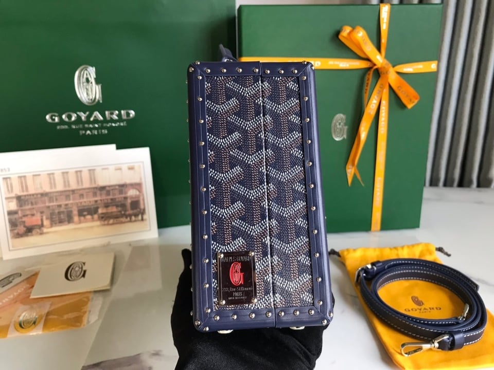 Goyard Grand Hôtel Trunk Bag 24.5cm Navy Blue Goyardine Canvas And Calfskin view 7