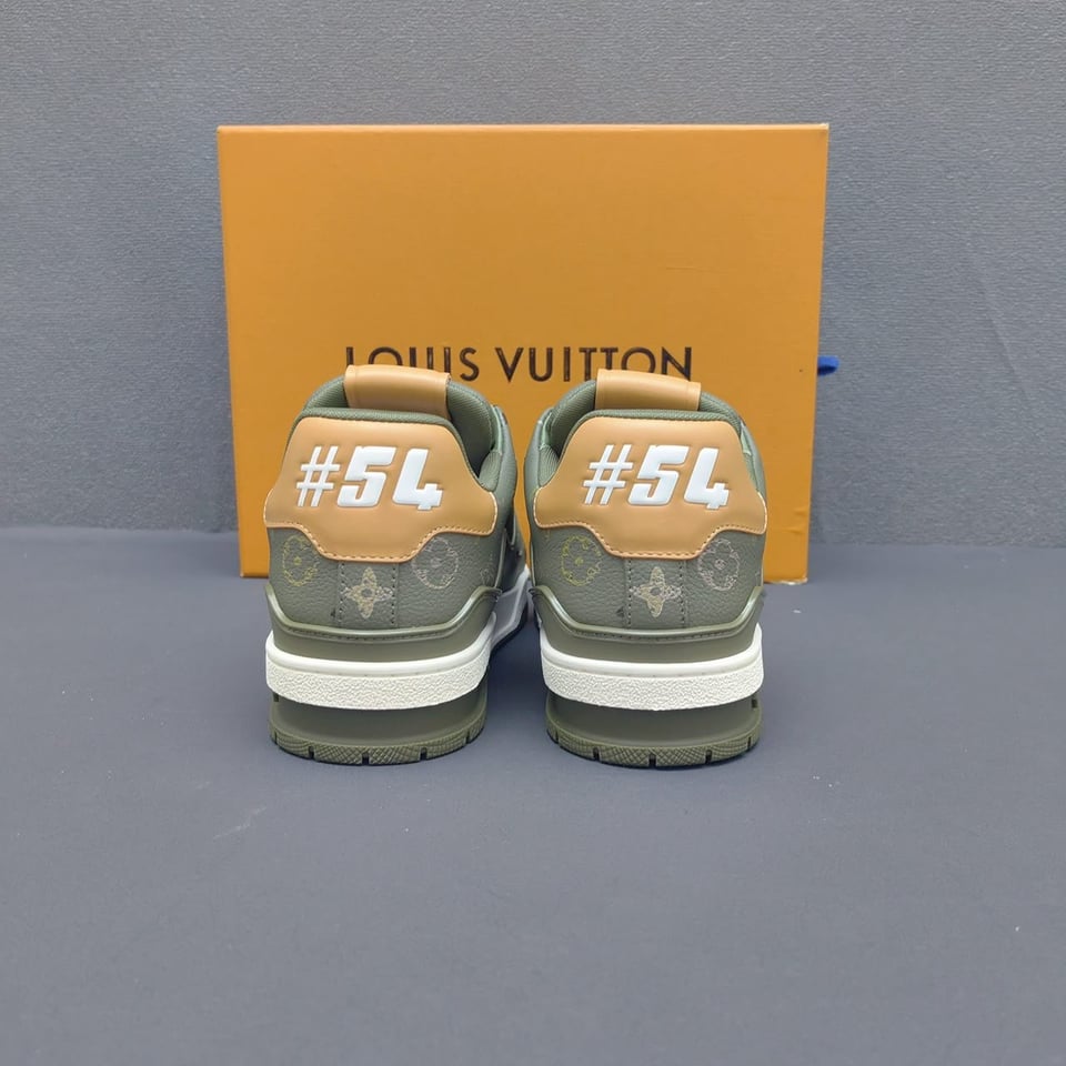 Louis Vuitton Trainer Sneakers Khaki Green Textured Calfskin 1AKDIU view 6