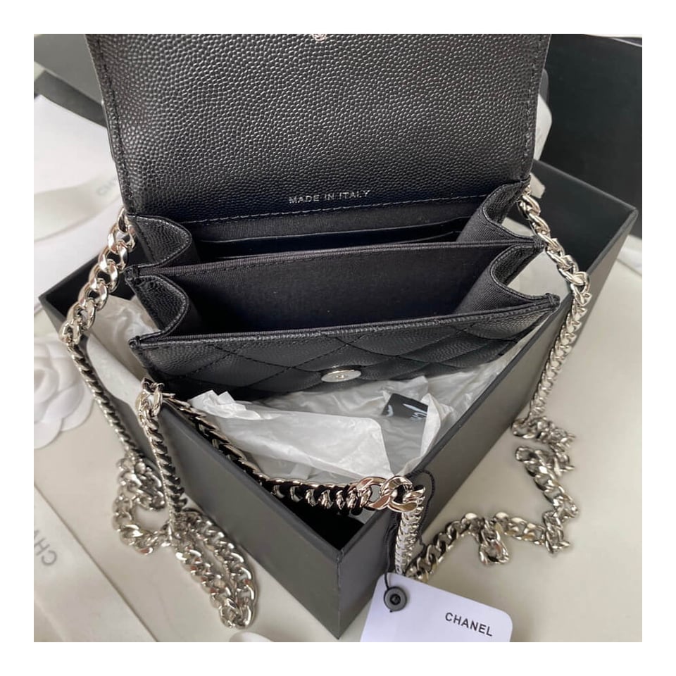 Chanel Enamel Handle Clutch with Chain in Grained Calfskin view 13