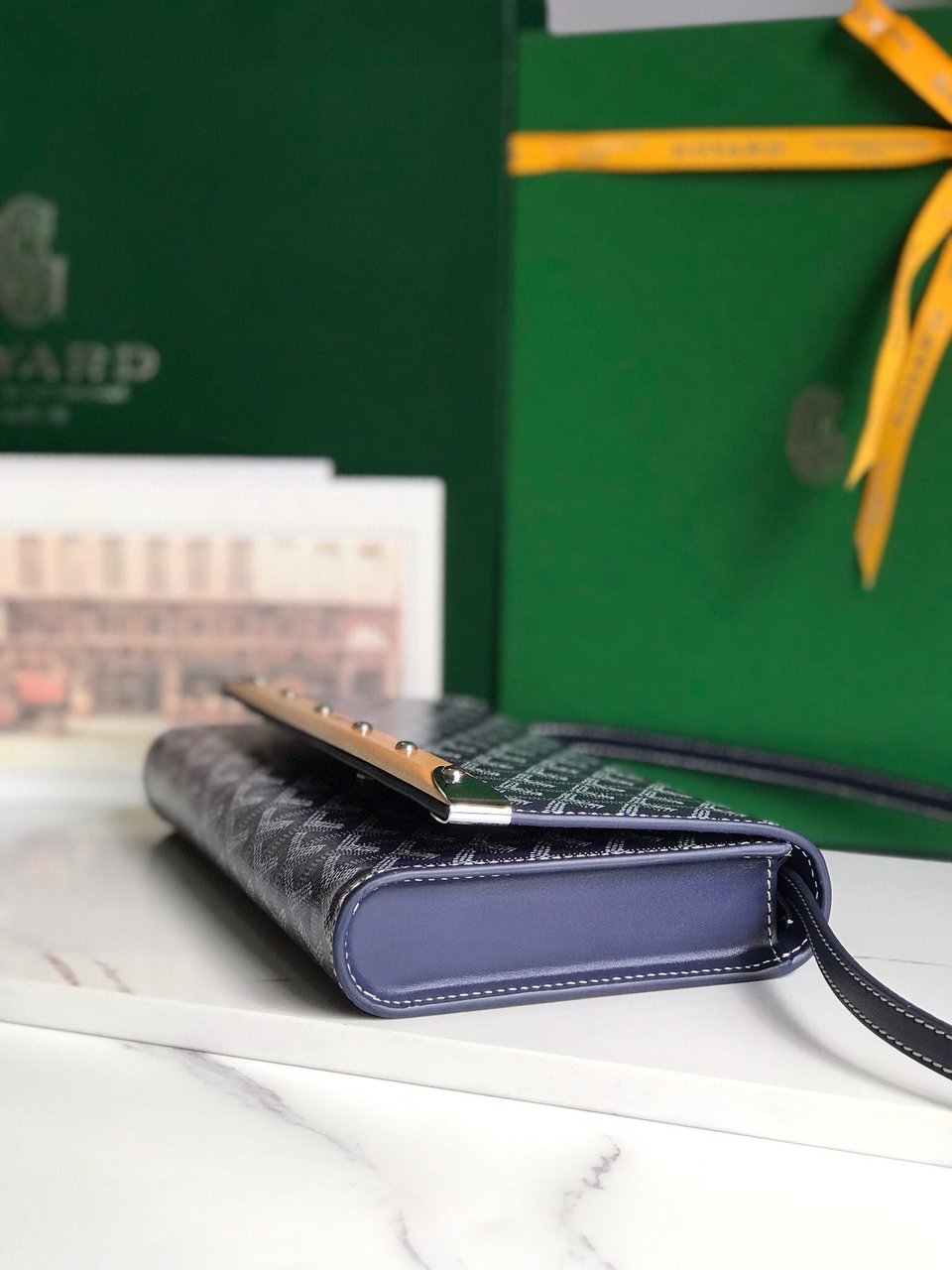 Goyard Monte-Carlo Pm Clutch 25 Cm Navy Blue Goyardine Canvas view 5