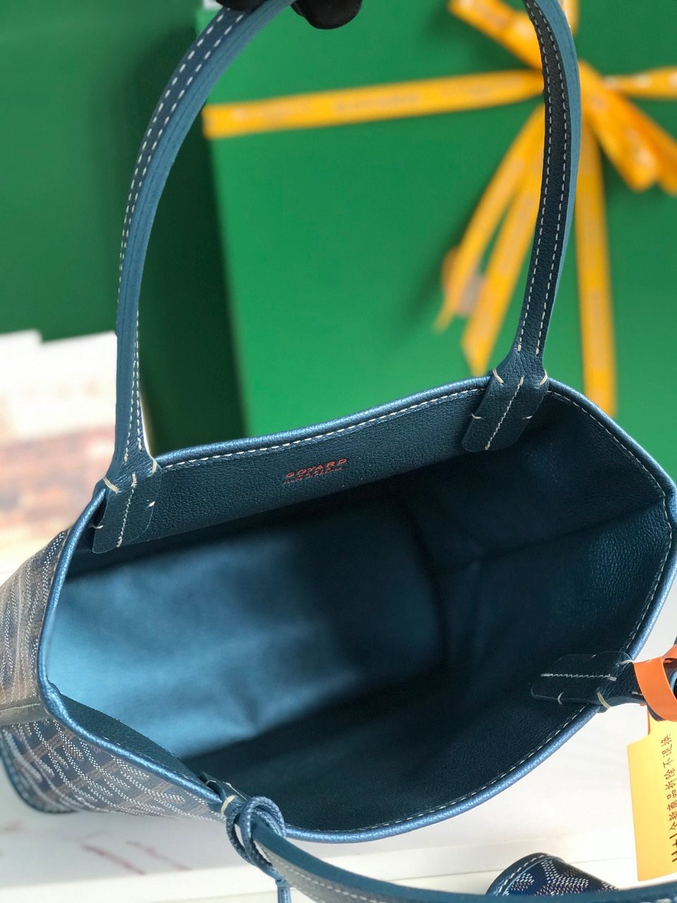 Goyard Anjou Mini Bag 20Cm Deep Blue Canvas Chevroches Calfskin view 6