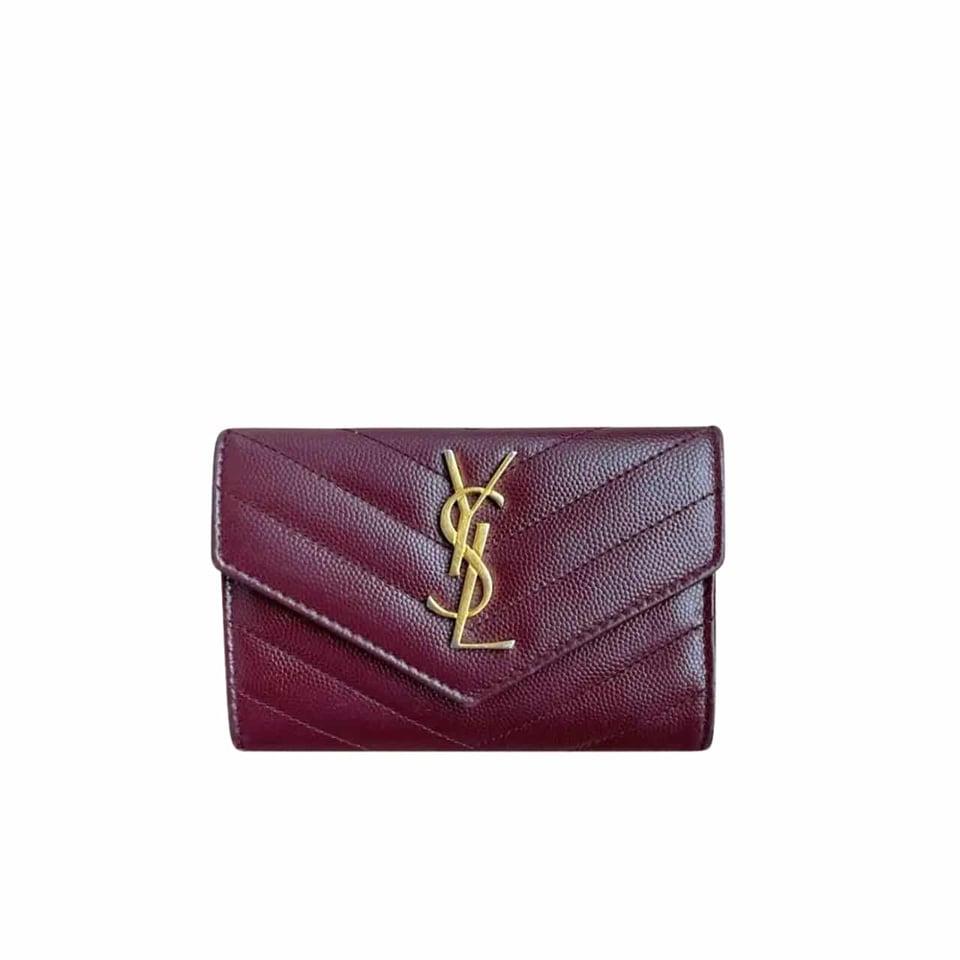 Saint Laurent Cassandre Matelasse Small Envelope Wallet In Grain De Poudre Leather 11Cm