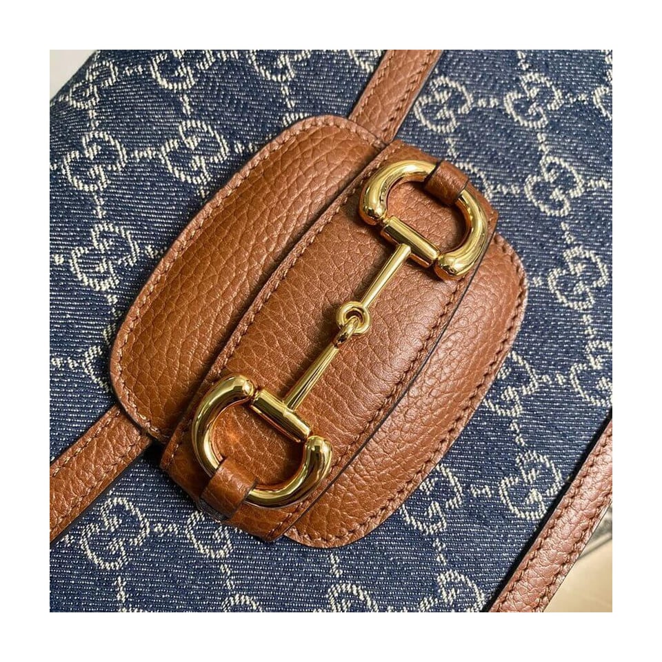 Gucci Horsebit 1955 Small Bag in Blue Denim view 6