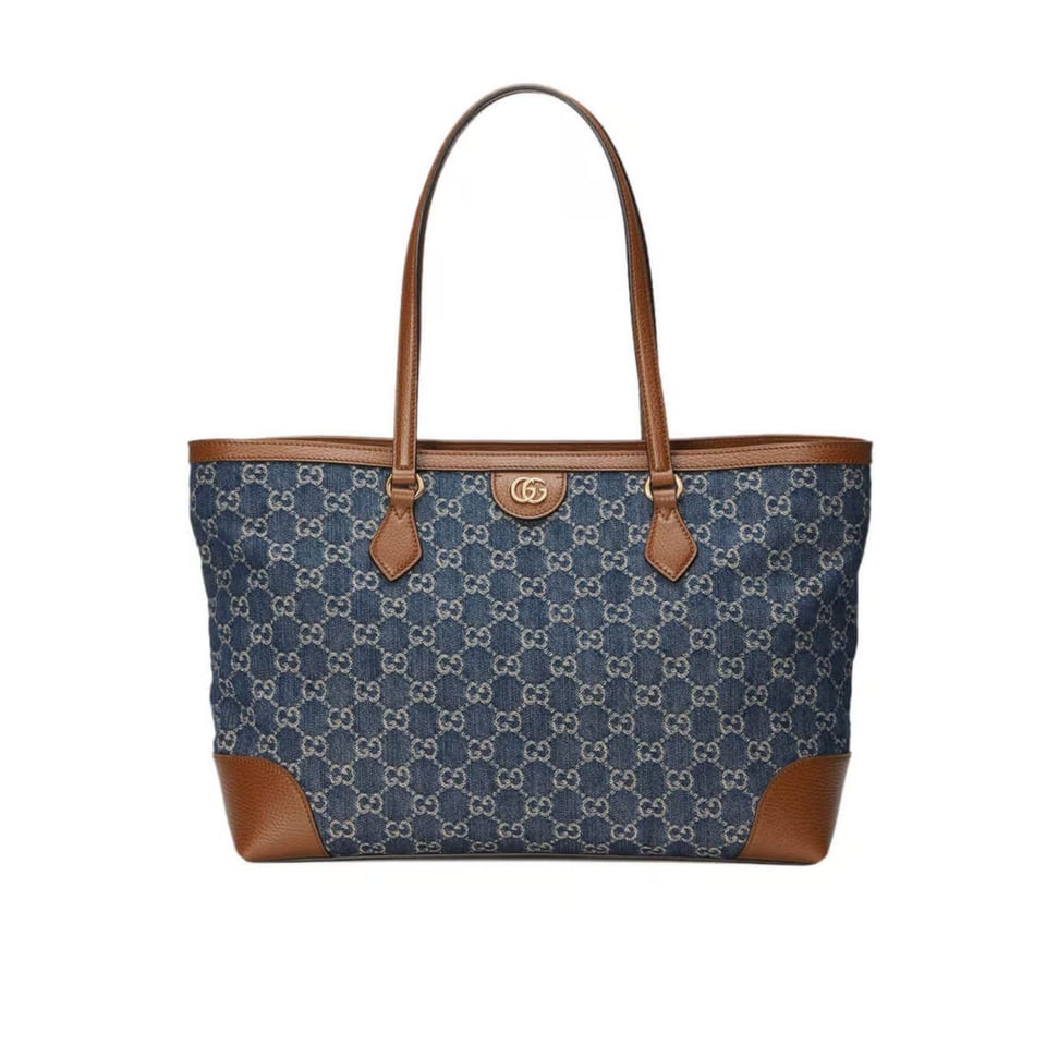 Gucci Indigo &amp; Brown Ophidia Denim Tote 38cm
