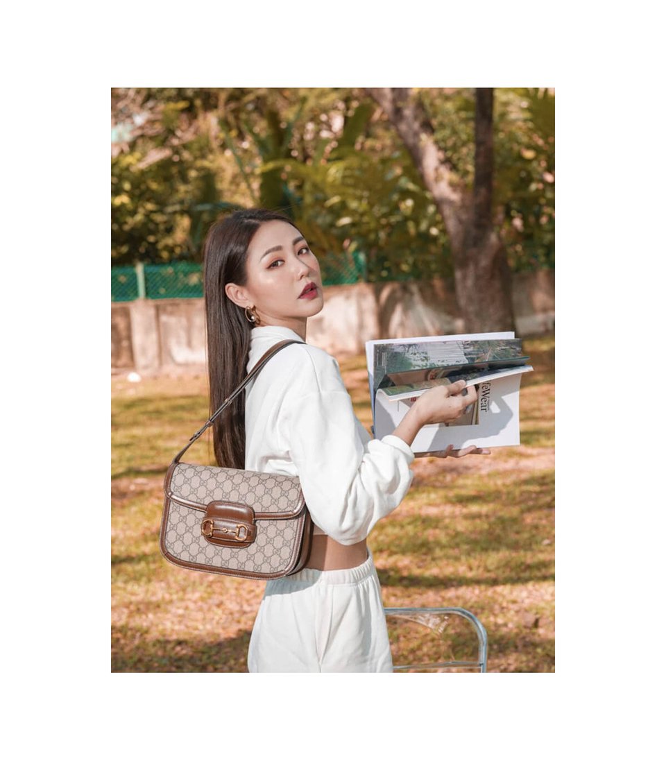 Gucci 1955 Horsebit Brown GG Supreme Canvas Shoulder Bag 25cm view 5