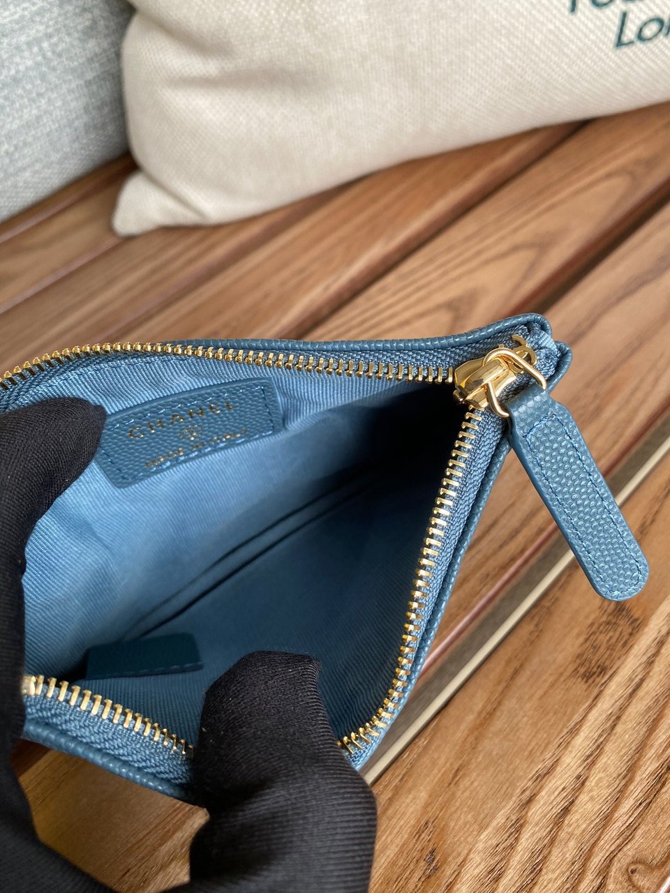 Chanel Zipped Wallet 15 Dark Cloud Blue Caviar Gold Hardware view 9