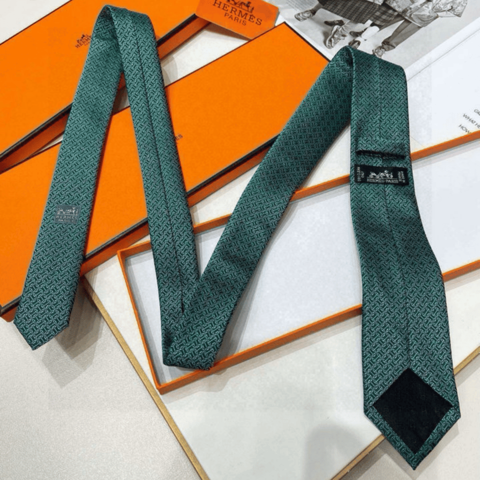 Hermes Green Pattern Canvas Tie For Men view 5