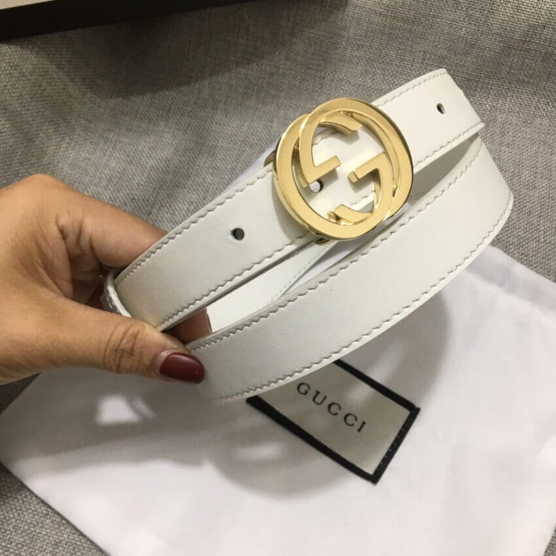 Gucci White Leather Belt With Double G Buckle 20mm view 5