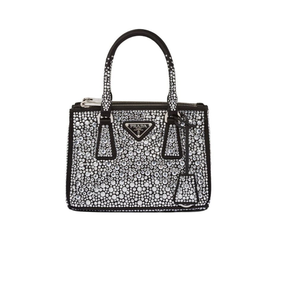 Prada Galleria Satin Mini Bag With Crystals Metal 23Cm