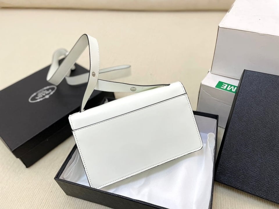 Prada Emblème Brushed-Leather Bag White 24cm view 7