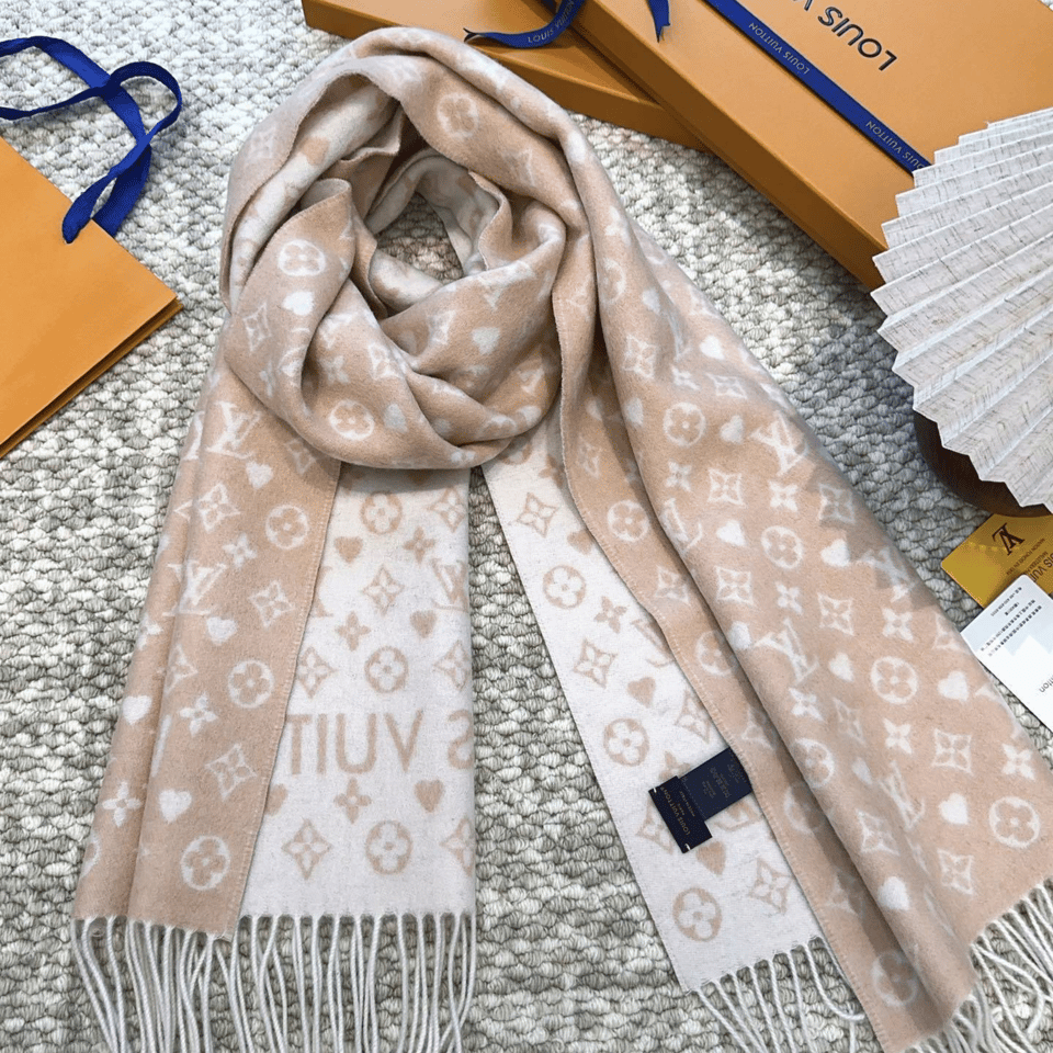 Louis Vuitton Monogram Logo Scarf Beige For Women 200cm