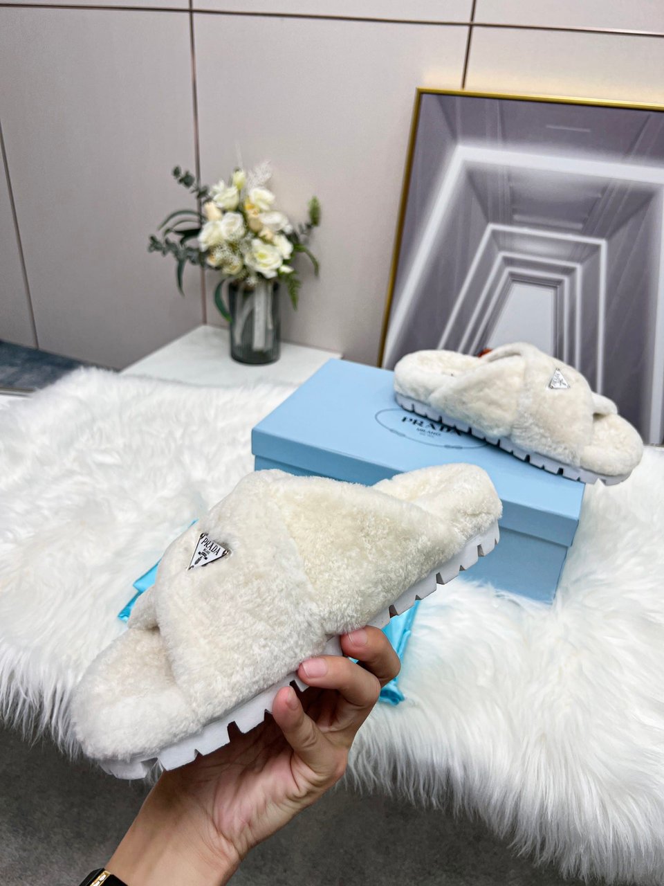 Prada Petal White Terrycloth Sippers view 4