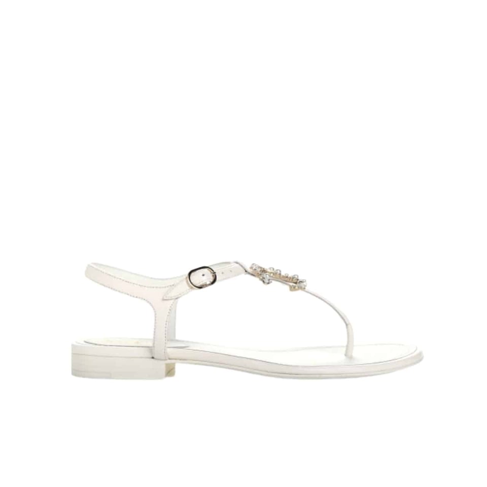 Chanel Gold Pearl Cc Logo Thong Sandals White view 2