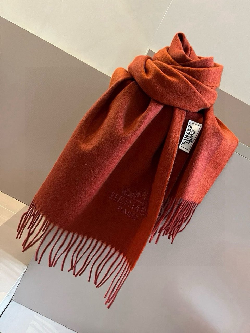 Hermes Cashmere Scarf Ombre Orange For Women 180cm view 5