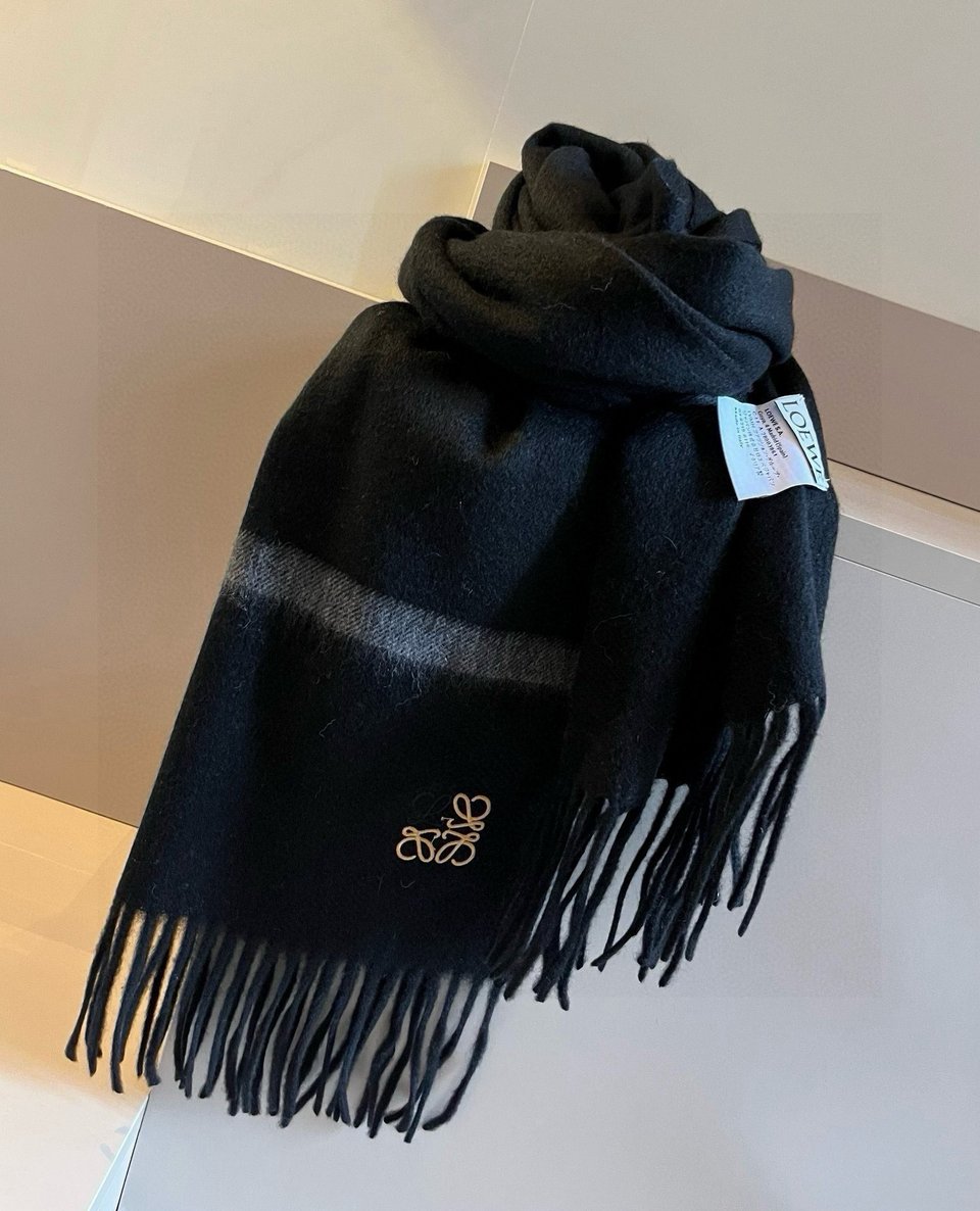 Loewe Mohair Scarf Stripe Black Gray For Women 180cm view 5