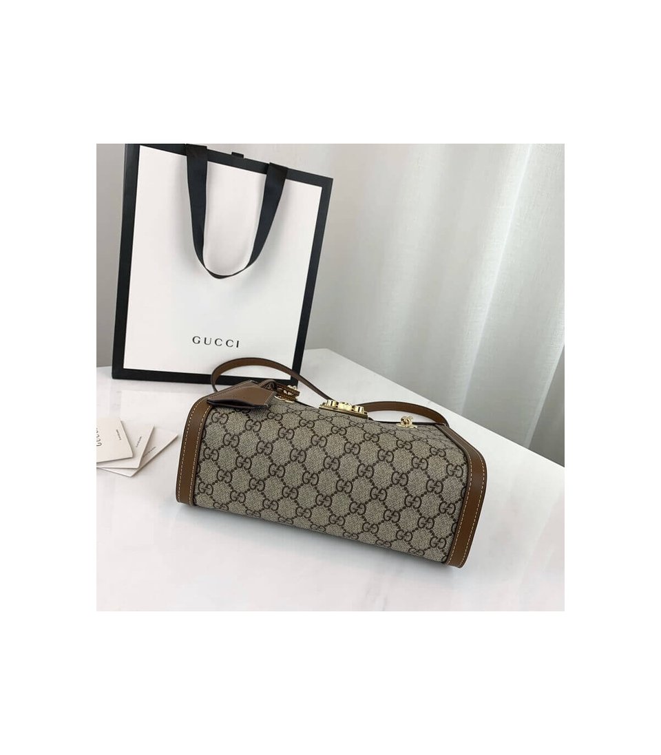 Gucci GG Supreme Padlock Small Shoulder Bag Brown 26cm view 12