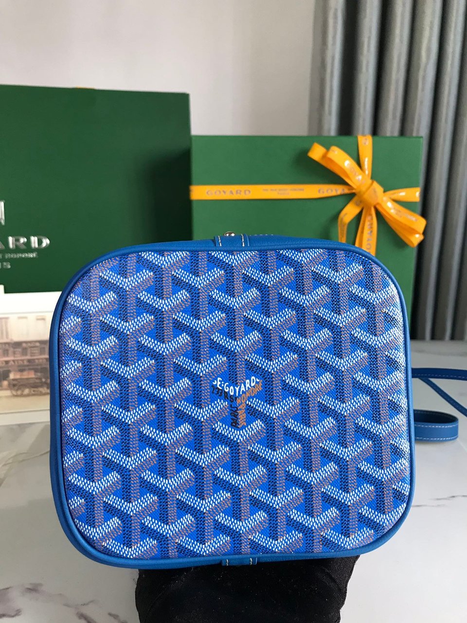 Goyard Petit Flot Bucket Bag 22 Cm Sapphire Blue Goyardine Canvas And Lambskin Trim view 8
