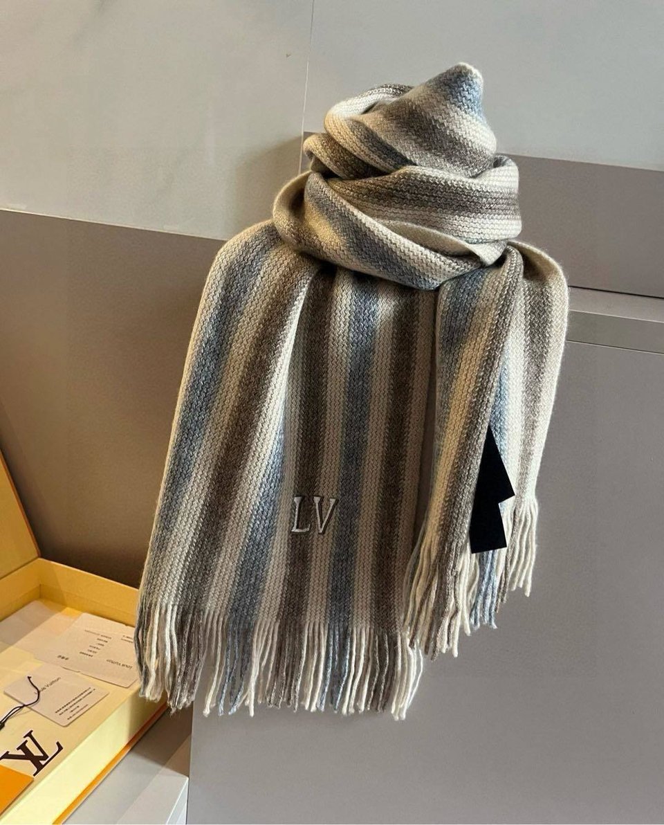 Louis Vuitton Striped Scarf Beige-Grey For Women 180cm view 4