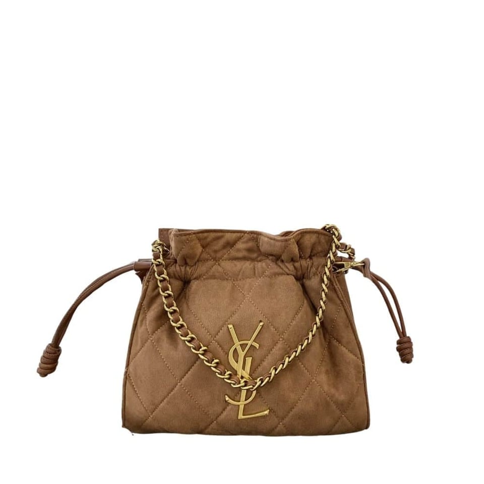 Saint Laurent Bucket Bag Quilted Suede Brown 29Cm view 2