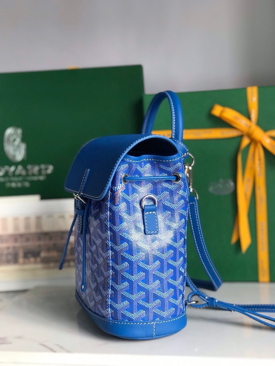 Goyard Alpin Mini Backpack 21 Cm Sapphire Blue Lambskin And Goyardine Canvas view 5