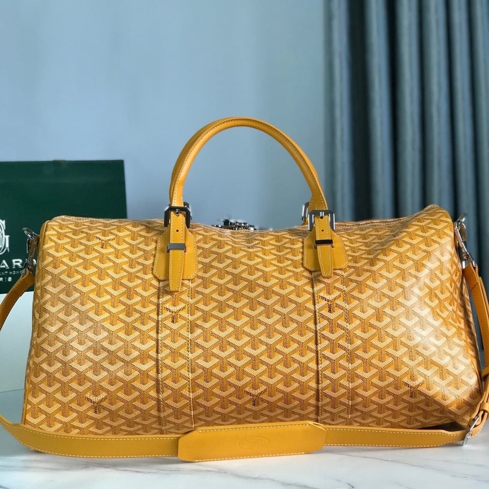 Goyard Boston 50cm Bag Yellow Goyardine Canvas And Calfskin Trim view 11