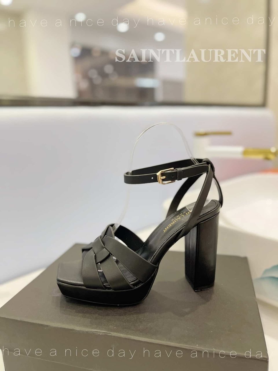 Saint Laurent Tribute Platform Sandals In Smooth Leather Black view 6