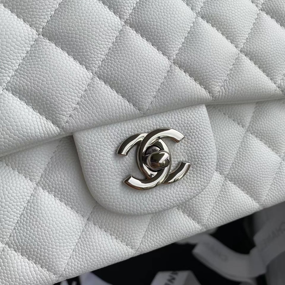 Chanel Classic Double Flap Bag White Silver Hardware 25Cm/10in view 5