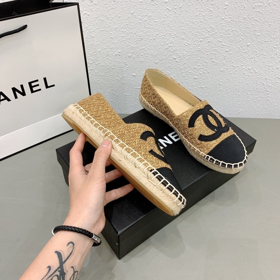 Chanel Cc Espadrilles Tweed Slip On Crinkled Beige view 10