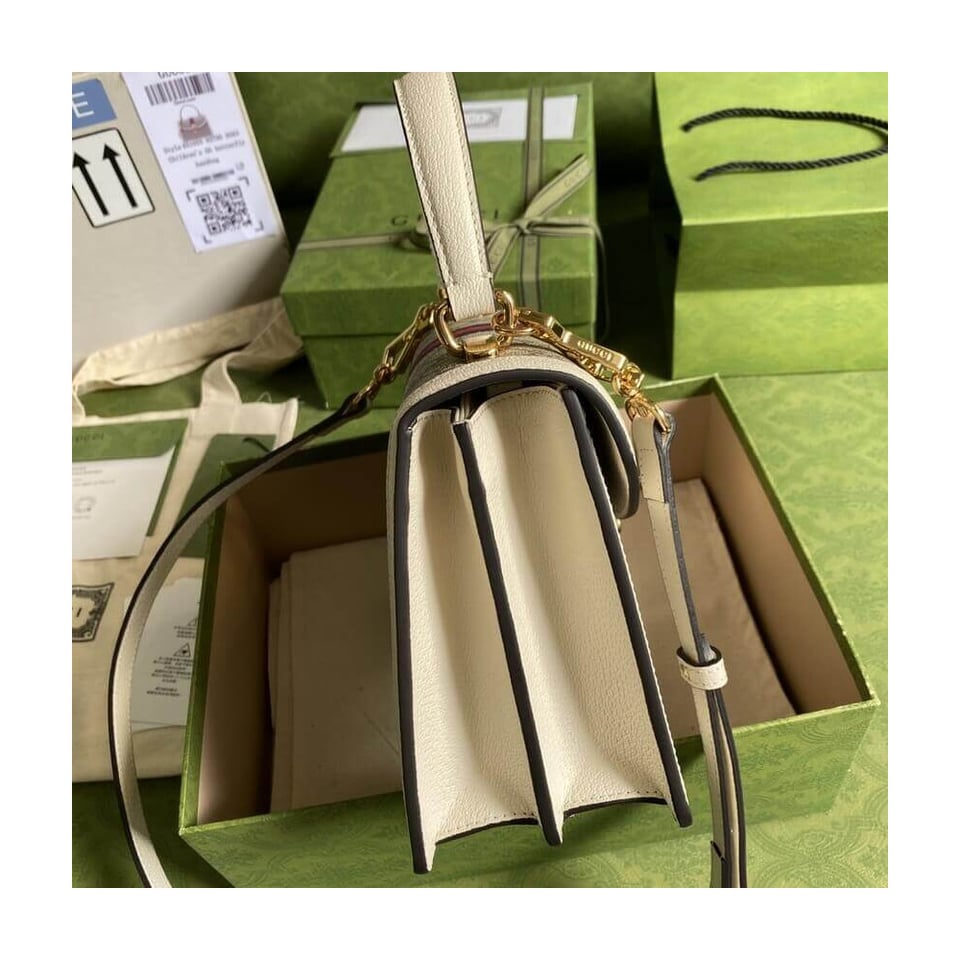 Gucci Ophidia Small Top Handle Bag With Web White view 7