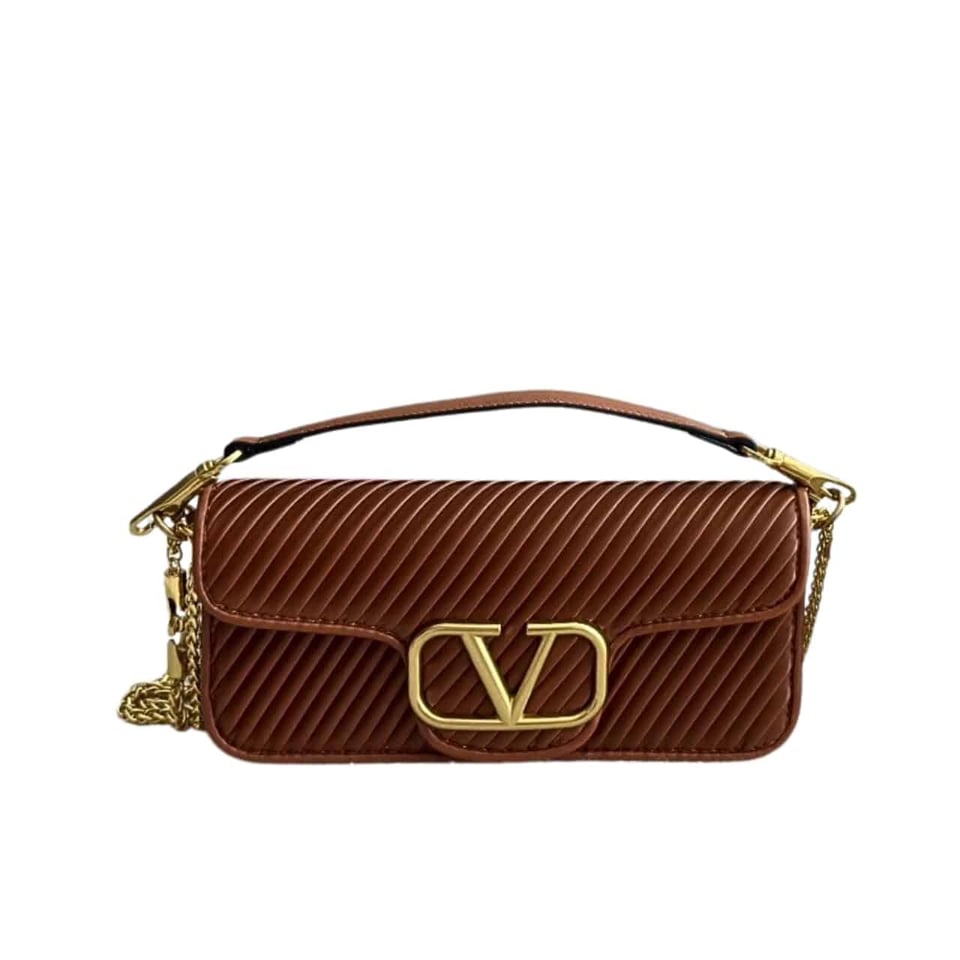 Valentino Garavani Locò Shoulder Bag In Pleated Nappa Brown view 2