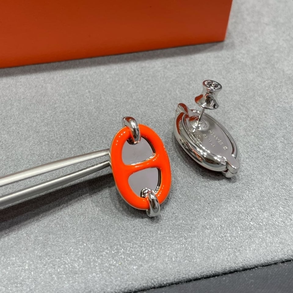 Hermes Mini Maillon Earrings Red view 4