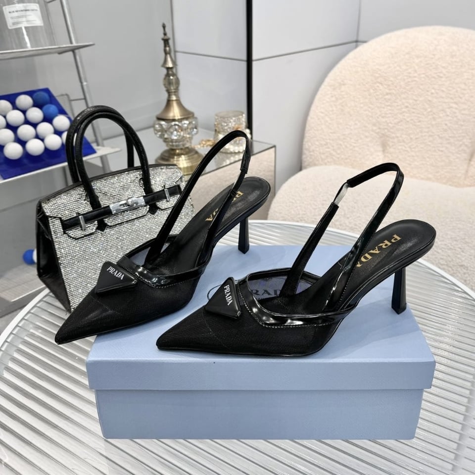 Prada Mesh Fabric Slingback Pumps Black 1I891N 099 F0002 F 075 view 4