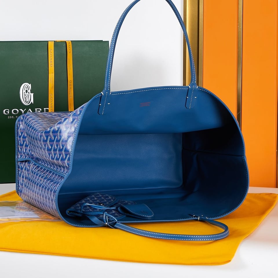 Goyard Saint Louis Gm 40 Blue Canvas Chevroches Calfskin view 3