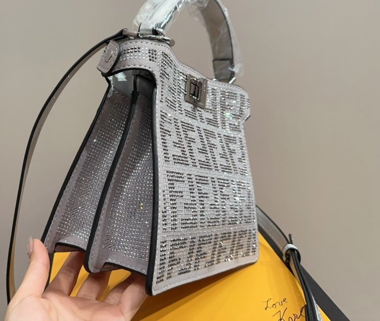 Fendi Peekaboo Iseeu Petite Silver Leather Bag With Crystal Ff Motif 21Cm view 7