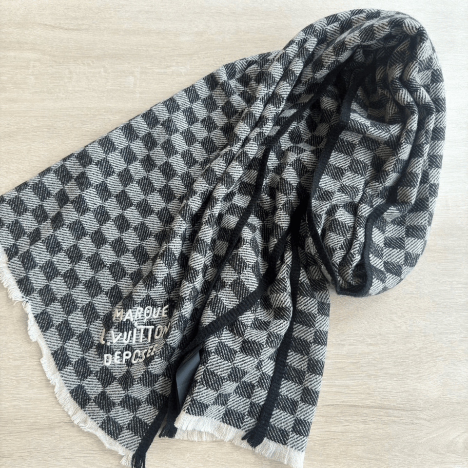 Louis Vuitton Damier Checkered Scarf Black For Women 190cm view 5