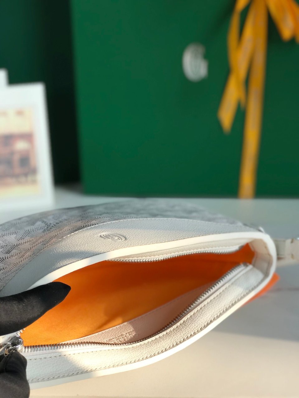 Goyard Hirondelle Bag 25 Cm White Lambskin And Goyardine Canvas view 8