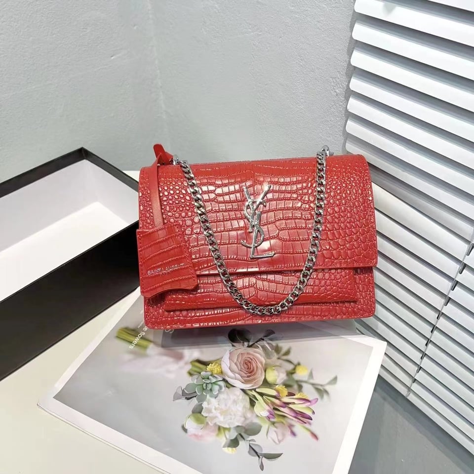 Saint Laurent Sunset Embossed Leather Bag Red view 4