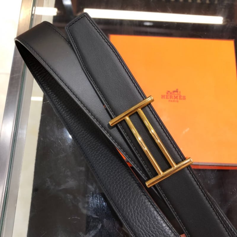 Hermes Rider Belt Buckle &amp; Reversible Leather Strap 32mm H075372 Black view 6