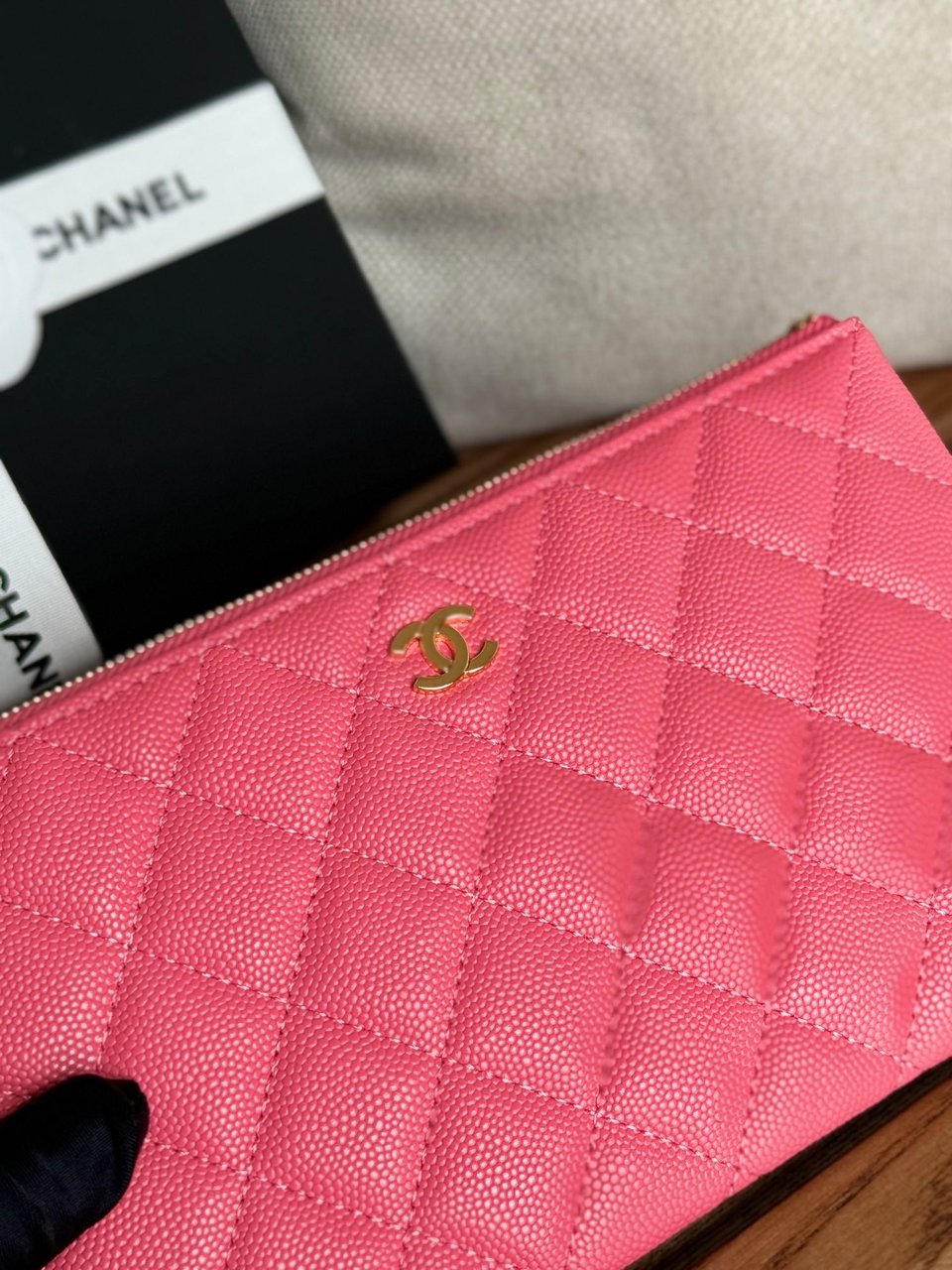Chanel Zipped Wallet 20Cm Dark Pink Quilted Caviar Gold Hardware view 10