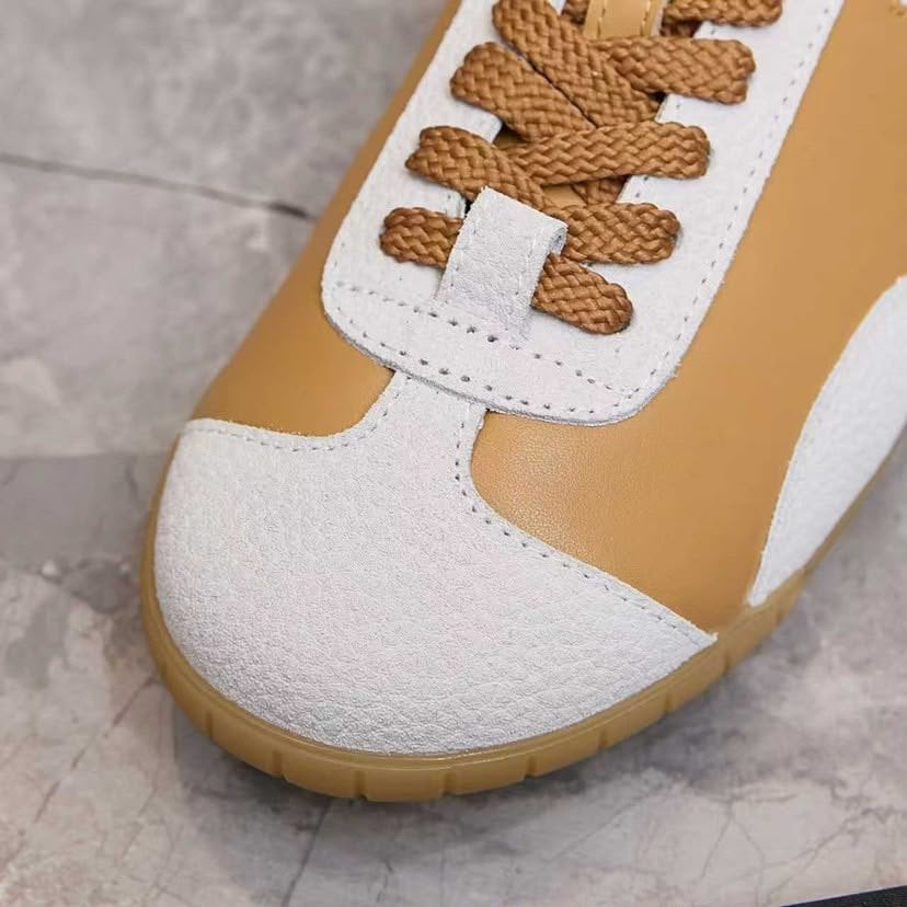 Chanel Calfskin Suede Sneakers with White CC Logo Beige Camel White &amp; Gum G39860 view 6