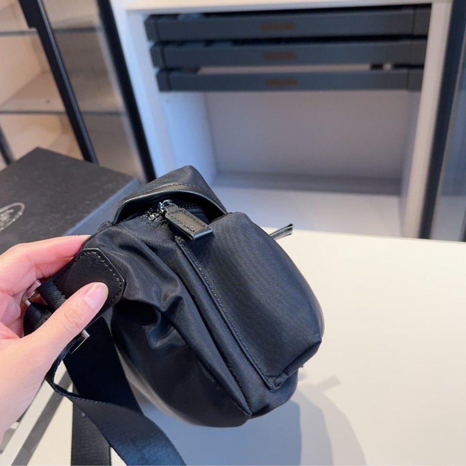 Prada Re Nylon And Leather Shoulder Bag Black 28Cm view 5