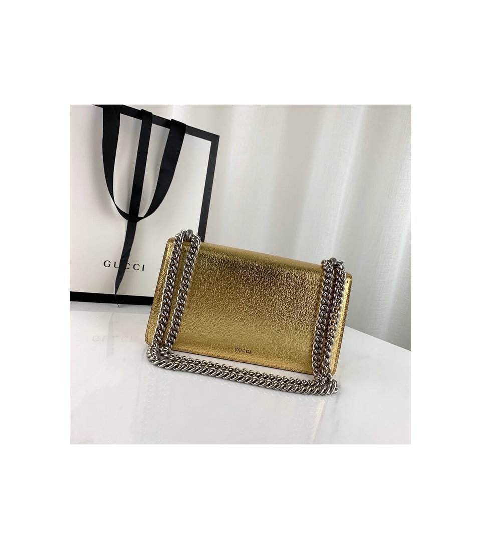 Gucci Dionysus Small Shoulder Bag in Gold Lame Leather view 8